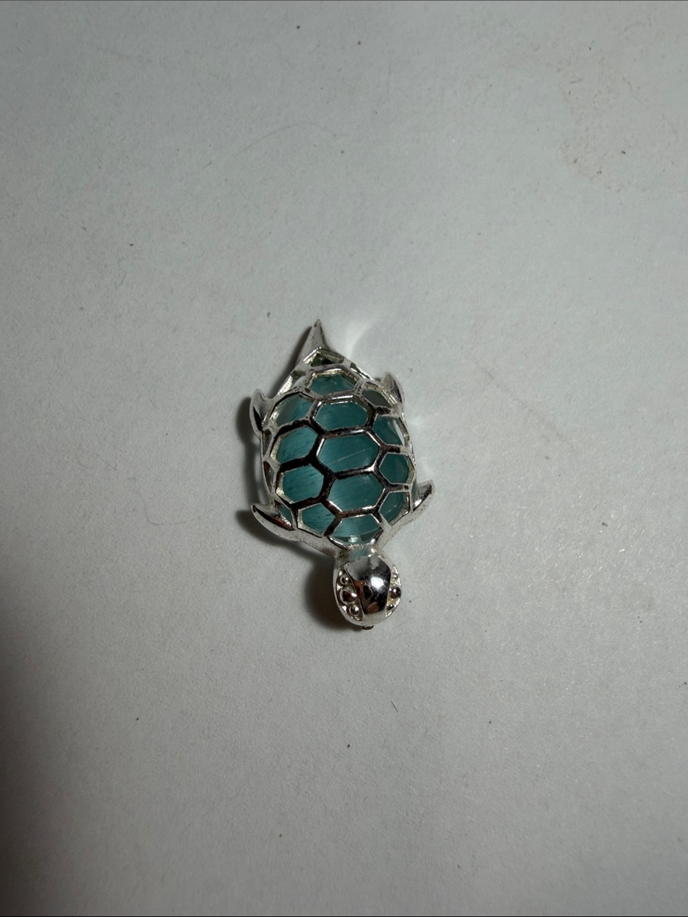Silver Turtle Pendant with Sea Glass Center